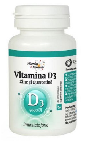 Vitamina D3 (5000UI) Zinc si Quercetina, 30 comprimate, Dacia Plant