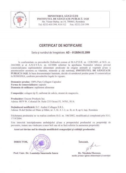 CERTIFICAT DE NOTIFICARE CU MIN. SANATATII